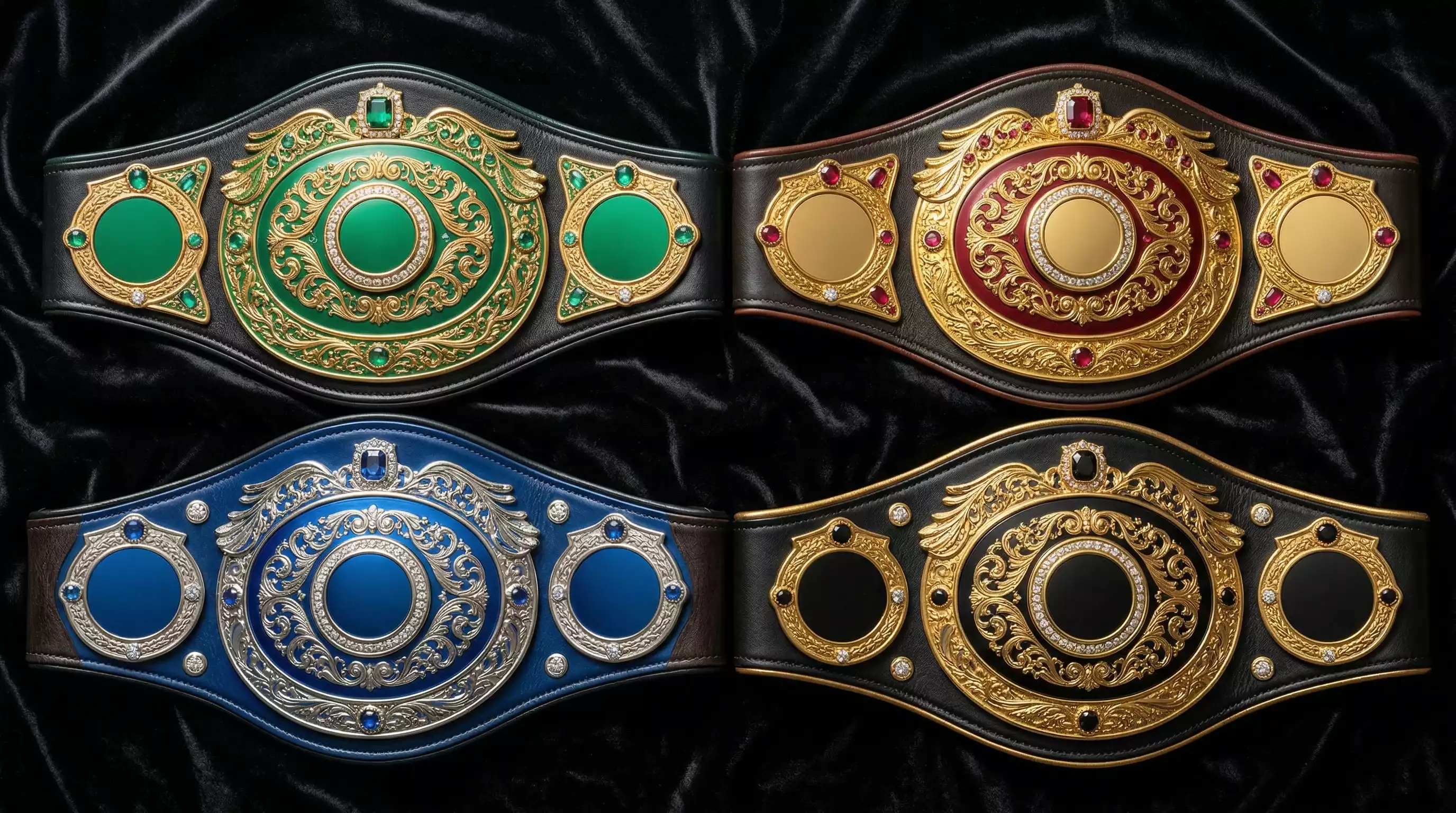 Boxen Verbände – vier Weltmeistergürtel von WBA, WBC, IBF und WBO nebeneinander